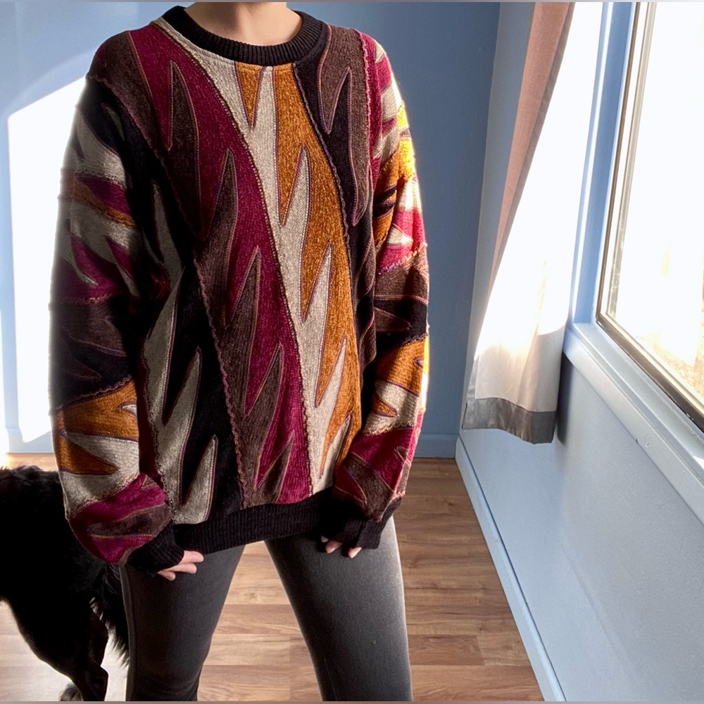 Vintage sweater 80s 90s N T Tundra made in Canada chenille dry clean/hand wash